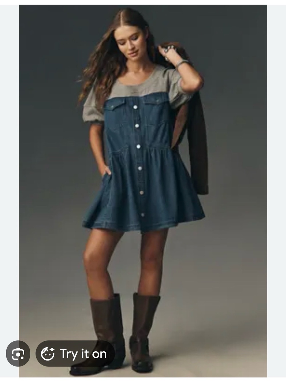 Pilcro Twofer Denim Sweatshirt Mini Dress